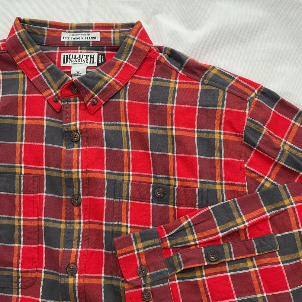 Duluth Trading Co Free Swingin Flannel Shirt Mens 3XL Red Plaid Relaxed Fit NEW